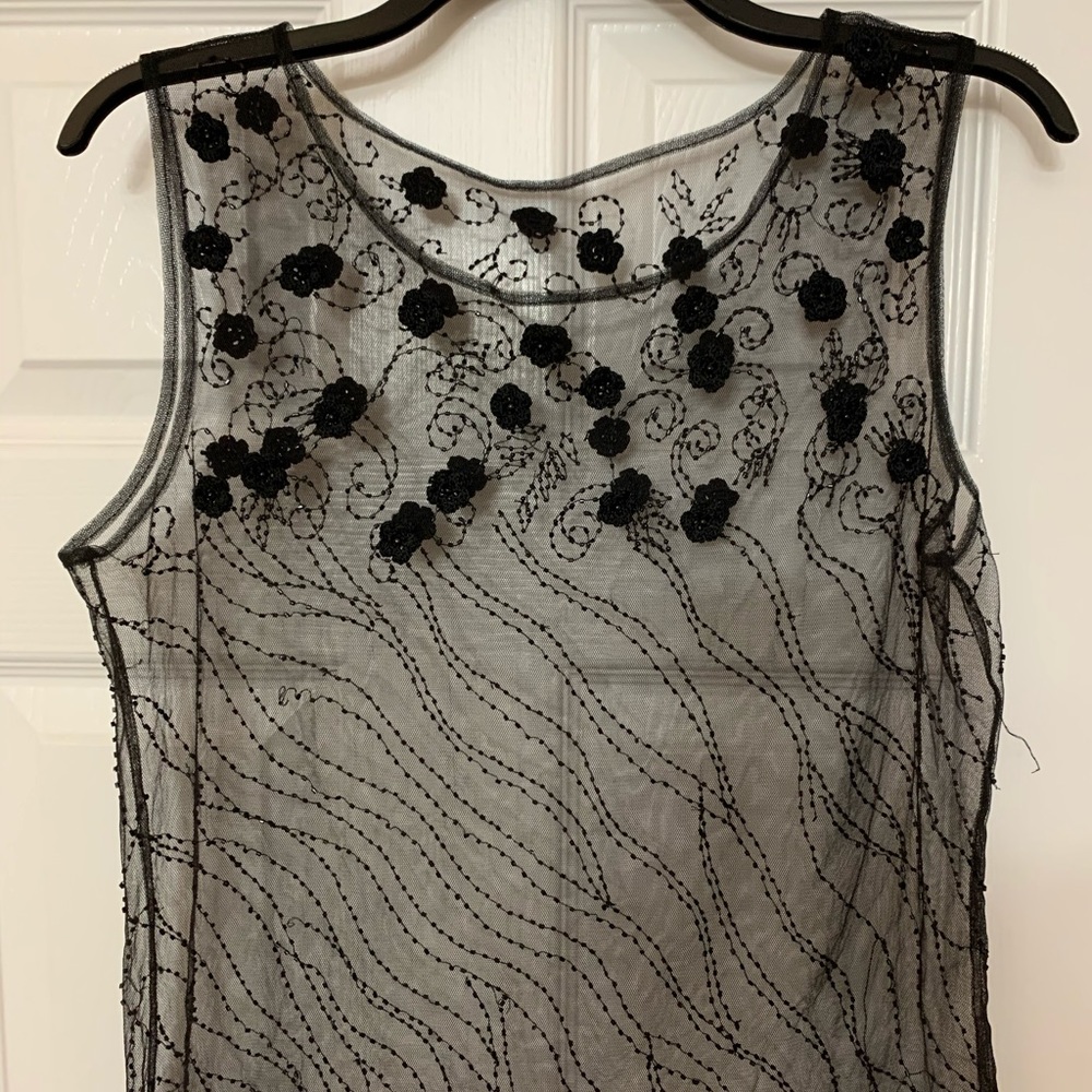Vintage Black Beaded Mesh Top